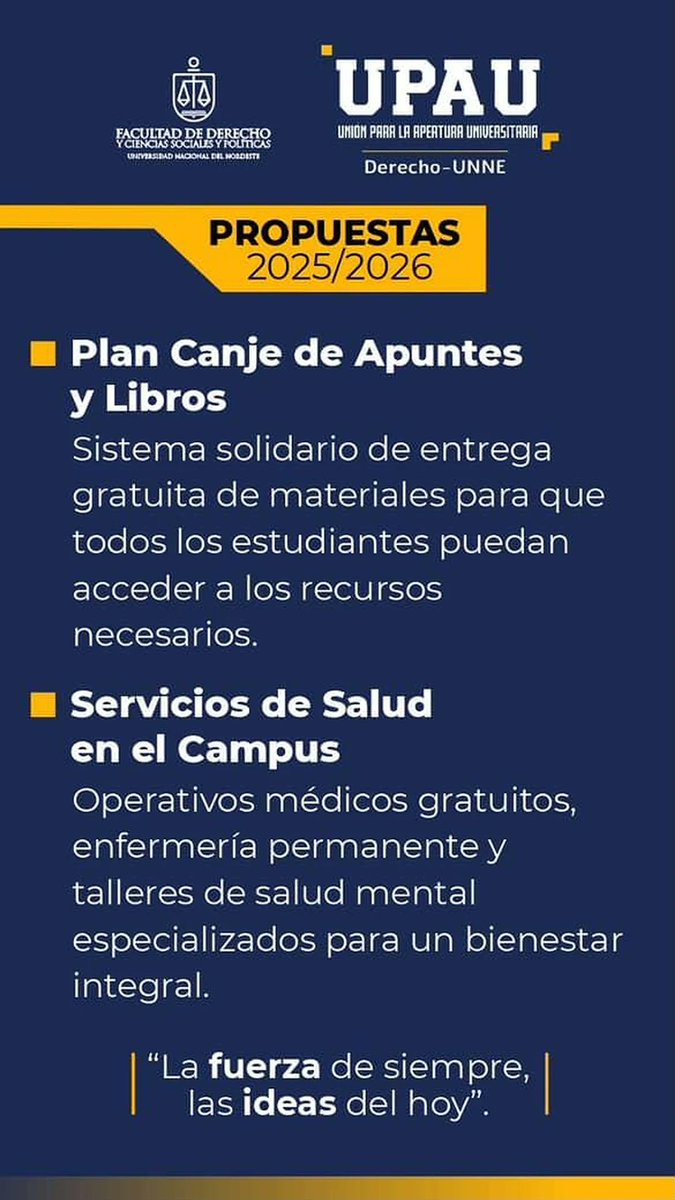 Propuestas 2025/2026 #UPAU 
<a href="/Derecho_Unne/">Facultad de Derecho - UNNE</a> <a href="/unneargentina/">UNNE ⭐⭐⭐</a> 
#TriunfaLaLibertad