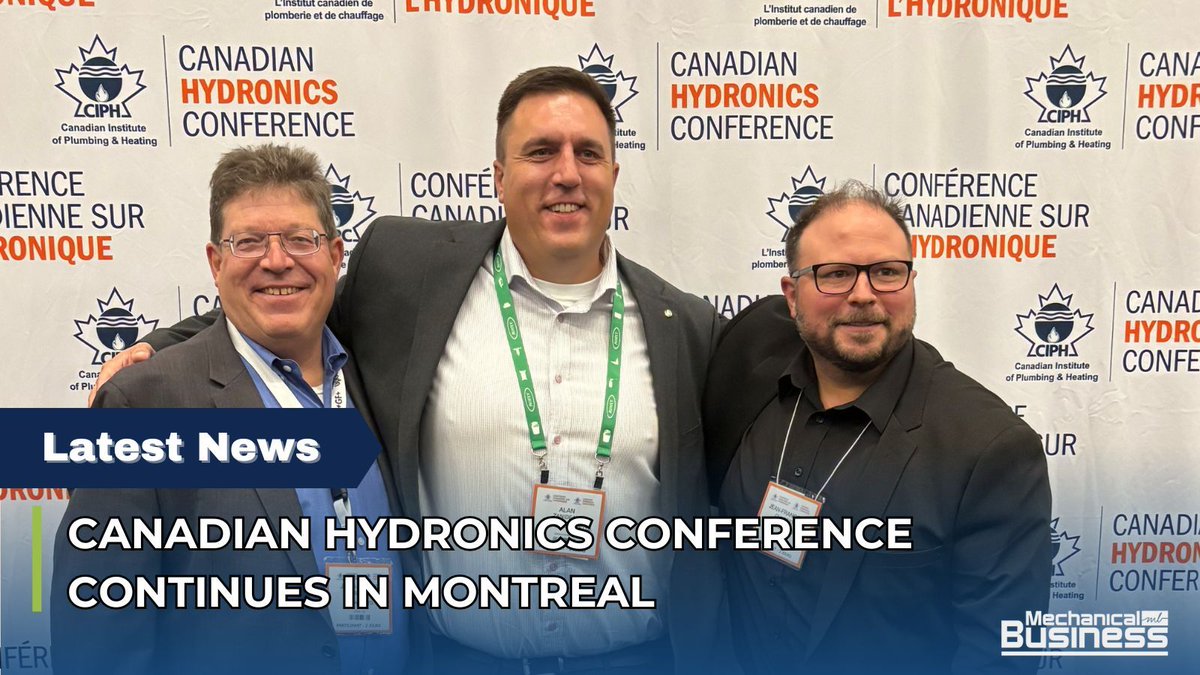 MechBusiness's tweet image. Attending the Canadian Hydronics Conference at Palais des congres Montreal are show committee members (L-R) Alan Zanidean, Axiom Industries; Jean-Francois Charest, Thermo 2000; and Jean-Claude Remy, Uponor. 
#hydronics #CHC #CIPH