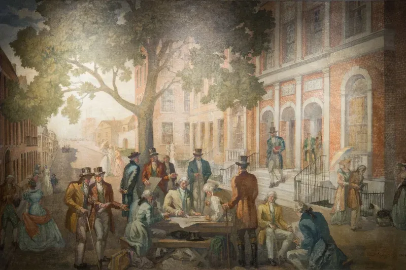 lui2gi's tweet photo. stock exchanges used to be exclusive and expensive

1792 buttonwood agreement: 24 brokers trading under a tree on wall street. fixed commissions, floor-based trading, geographic monopolies for centuries

then 1971 nasdaq goes electronic. 1975 the SEC removes fixed commissions to reduce trading costs.

then in the 1990s, internet platforms eliminate geography entirely

took 25-30 years but now anyone with $10 can trade global markets from their phone

this is exactly why we're tokenizing real estate on lend. same democratization playbook, same inevitable outcome.
