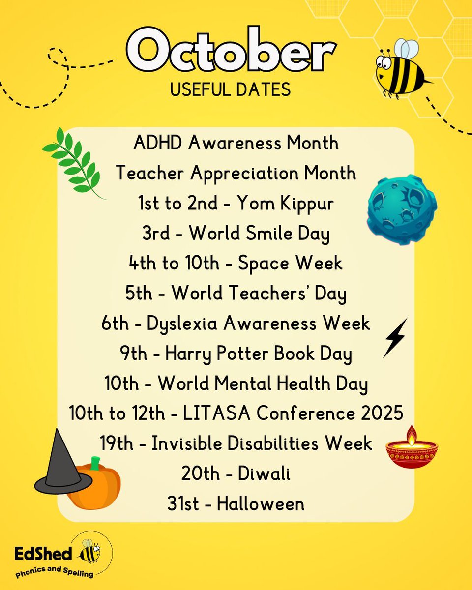🍂🎃 Hello October! 👋

Here's an at-a-glance reminder of some useful dates coming up this month. 🗓✨

#teachers #educators #edshedsouthafrica #October2025