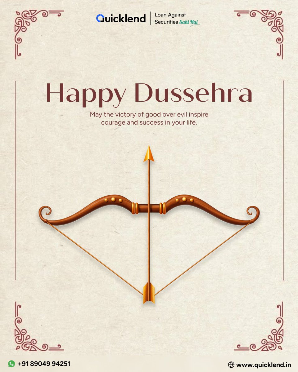 This Dussehra, may you conquer every challenge and triumph over financial worries too. ✨💪

Just as good defeats evil, let clarity, confidence, and smart choices win over uncertainty and stress.

From all of us at Quicklend — wishing you and your family health, prosperity, and