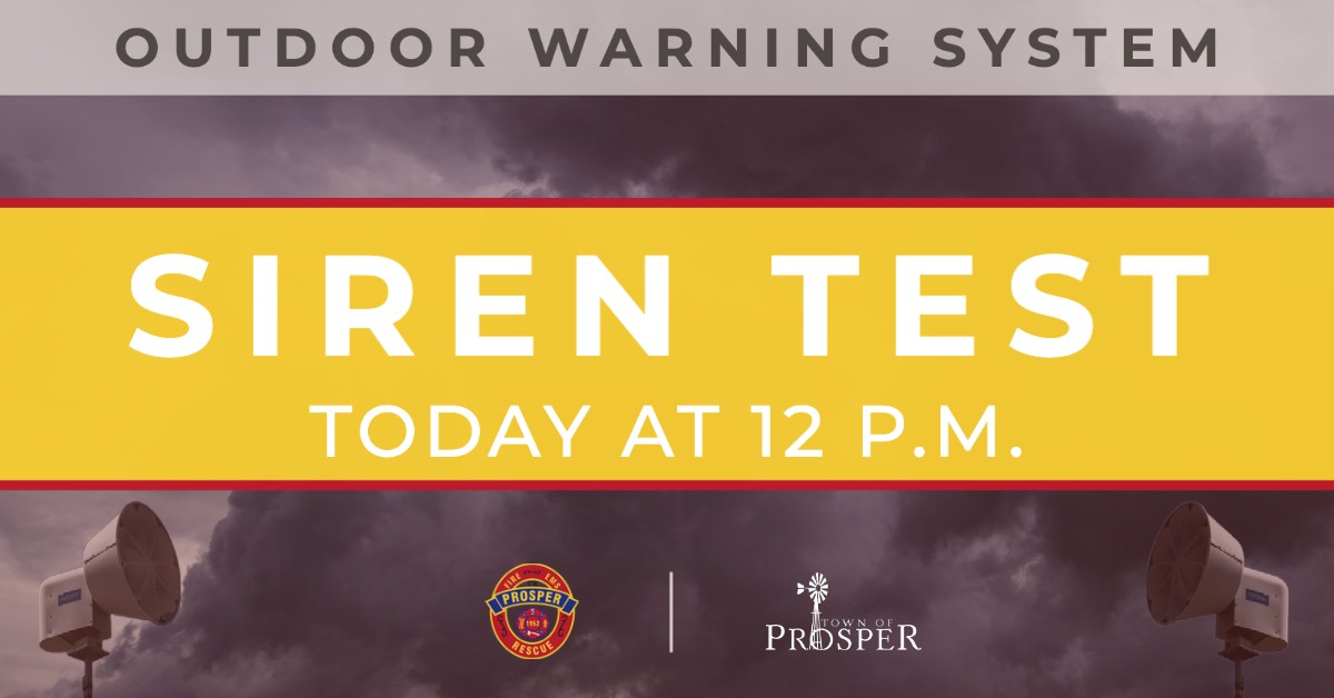 SIREN TEST: The monthly outdoor warning system test will take place today at noon. Test activation of the system occurs on the first Wednesday of each month (weather permitting). 

Learn more here at prospertx.gov/ows.