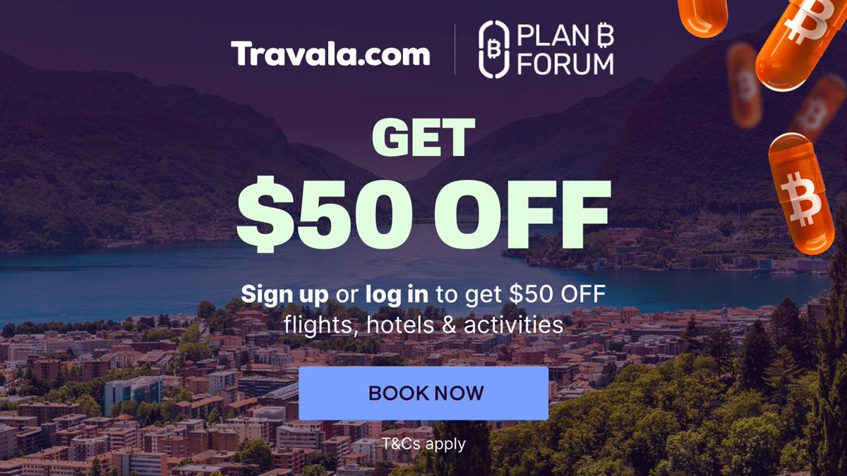 📢 Big news for the Bitcoin community! Travala is the Official Travel  Partner for @LuganoPlanB the premier Bitcoin conference in Europe 📍Lugano,  Switzerland! 🗓️ Oct 24-25 Heading to the event? Get $50