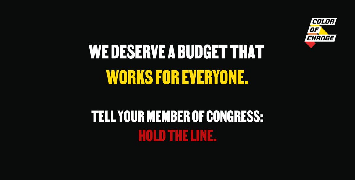 ColorOfChange's tweet image. After Congress failed to agree on a funding deal, the government has shut down. 

A budget that causes harm and fails to work for everyone does not deserve another extension.

We’re calling Congress and telling them to hold the line! Join us → win.newmode.net/colorofchange/…