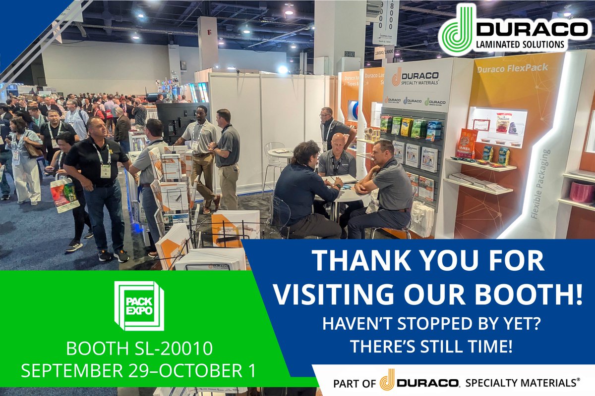 Thank you for joining us at Pack Expo 2025! 

There’s still time to visit Duraco Specialty Materials® at booth SL-20010 today, 10/1. Discover turnkey solutions by speaking with an expert at the show—we look forward to connecting!

Connect: hubs.la/Q03LFqds0

#PackExpo2025
