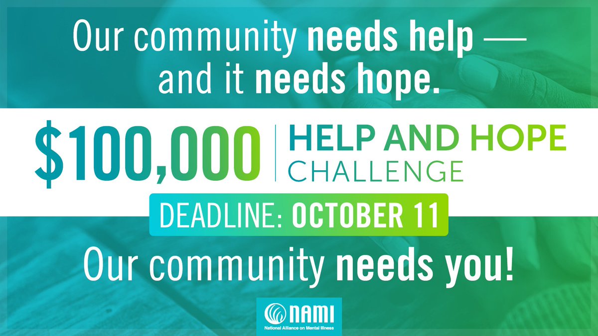 Our partners at <a href="/pagerduty/">PagerDuty</a> have created a special $100,000 Help and Hope Challenge in honor of Mental Illness Awareness Week. 

From now until October 11, any gift you make to NAMI can go TWICE as far when paired with the challenge fund!

DONATE NOW: givetonami.org/sp093025