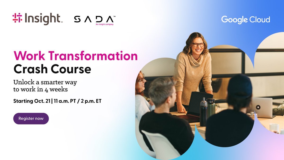 SADA's tweet image. Ready to move past &quot;simple adoption&quot;? Get the &quot;Google-first&quot; mindset in SADA’s free 4-week Work Transformation Crash Course. We&apos;ll show you how Google&apos;s AI and core products drive real change. Starts Oct. 21.

Register Now: ow.ly/VRqn50X50Ww

#GoogleCloudPartner…