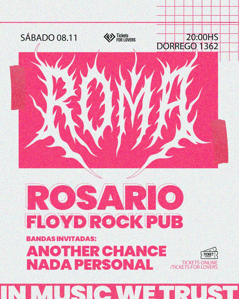 OFICIALROMA's tweet image. No queríamos terminar el año sin volver a nuestra querida Rosario! 📍🚐
Nos estamos viendo en @floydrockpub el sábado 08/11 a partir de las 20hs! 🗓️🕗

🎫 anticipadas por Sistema @ticketforlovers ticketsforlovers.com/eventos/roma-v…

Nos vemos romanos! 🤜🏻🤛🏻