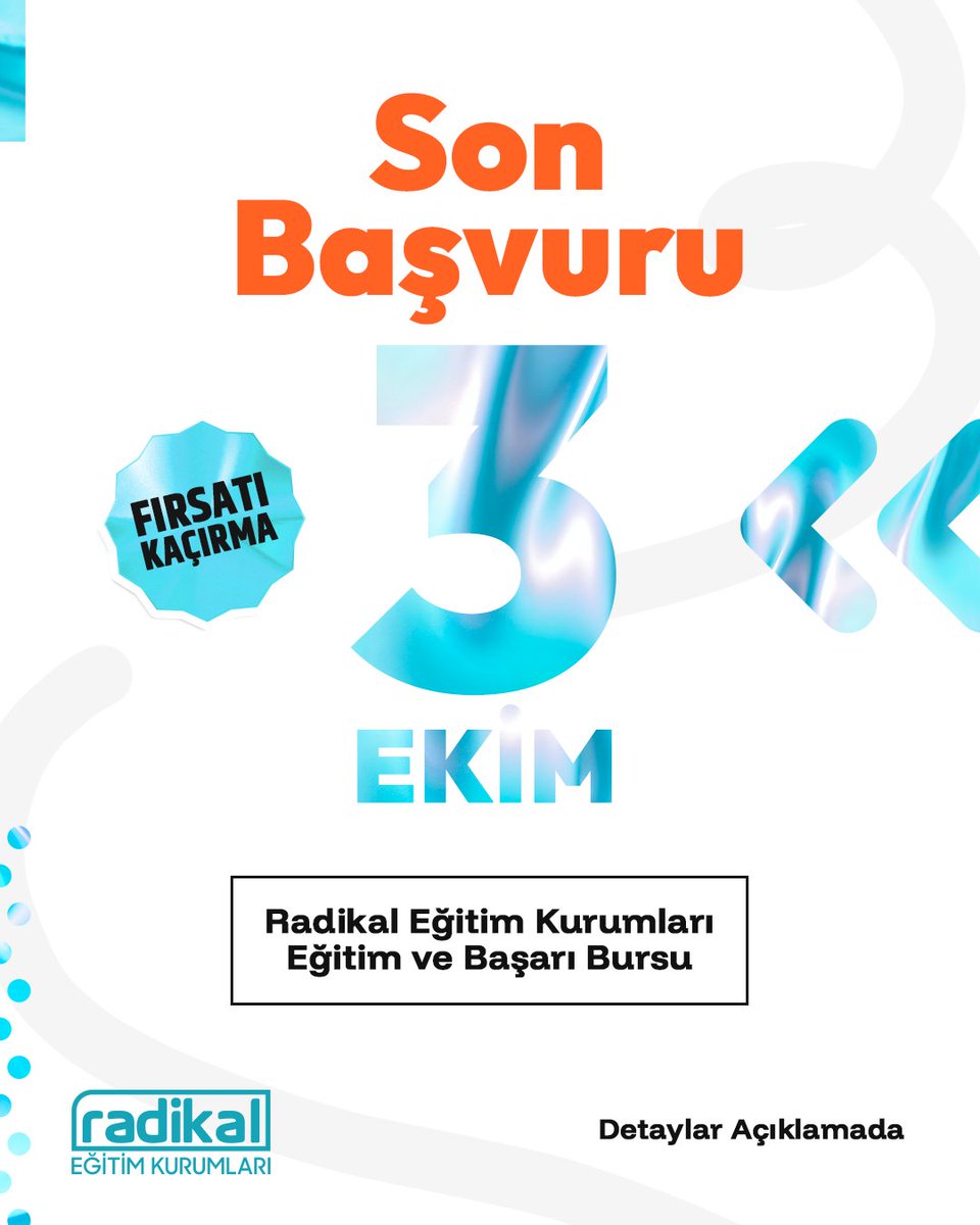 🎓 Radikal Eğitim ve Başarı Bursu için son başvuru tarihi yaklaşıyor!

Türkiye’de tam zamanlı lisans öğrenimine kabul edilen, 2024-2025 eğitim-öğretim yılında Radikal Eğitim Kurumları’nda tam zamanlı öğrenci olanlar için geçerlidir.

#radikaleğitimkurumları #başaribursu #yks