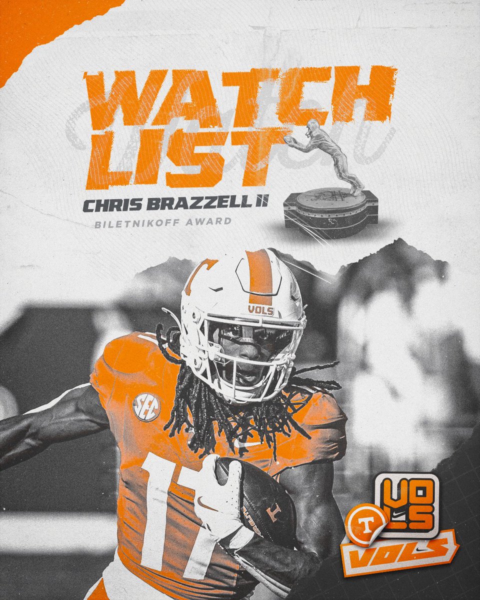 Watch List 👀

<a href="/Chris_Brazzell7/">Christopher Brazzell II</a> has been added to the <a href="/biletnikoffawrd/">Biletnikoff Award</a> watch list!

📰 » 1tn.co/4pUZxQ0

#GBO 🍊