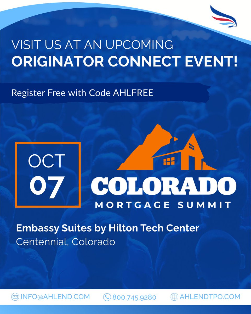 AH_Lending's tweet image. 🛣️ 𝗝𝗼𝗶𝗻 𝘂𝘀 𝗳𝗼𝗿 𝗙𝗥𝗘𝗘! Colorado Mortgage Summit – Denver
🗓 October 7, 2025
🔗 hubs.li/Q03Gzd6p0
 
#OriginatorConnect #MortgageNetworking #MortgagePros #AHLend #NonQM #LoanPrograms #BrokerSupport #TPO #WholesaleLending #MortgageConference #FreeRegistration
