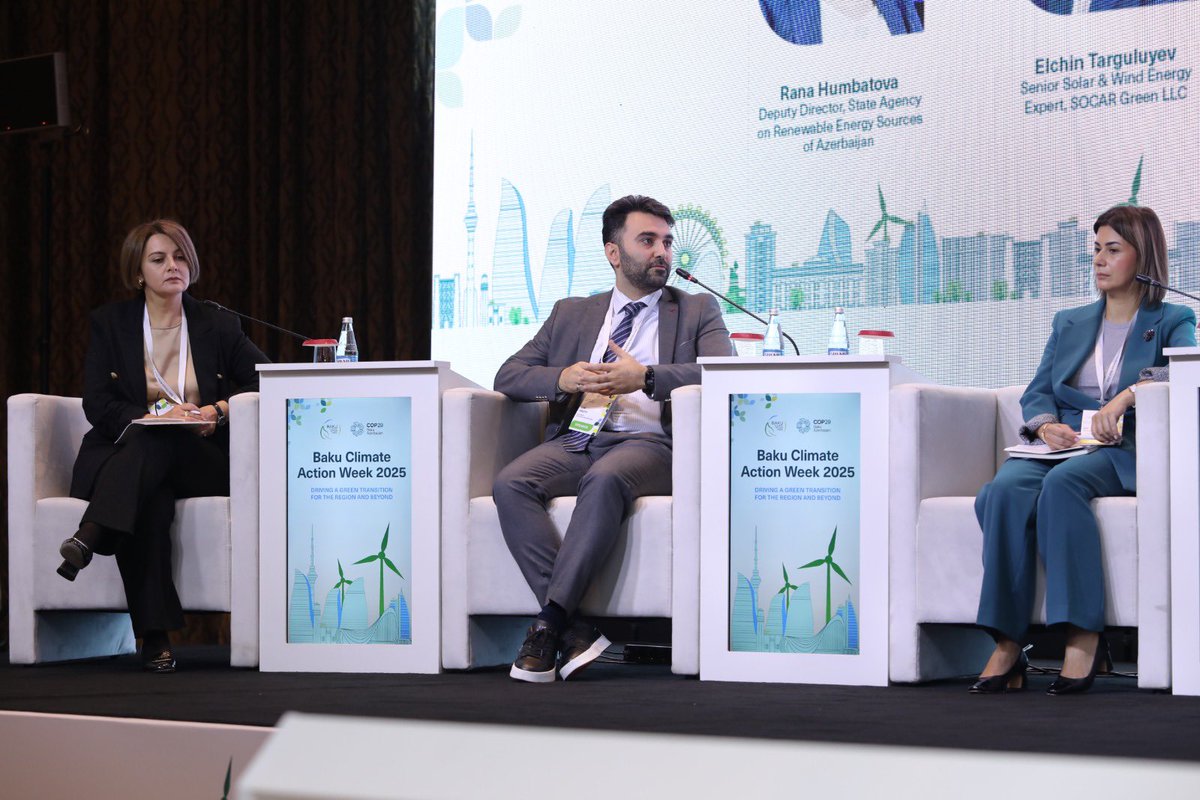 SOCARofficial's tweet image. At #BCAW2025, Elchin Targuluyev, Senior Solar and Wind Energy Expert at SOCAR Green LLC, spoke at the session “Exploring Azerbaijan’s Potential in Solar, Offshore Wind, Blue &amp;amp; Green Hydrogen, Geothermal Energy.”

#SOCARGreen #Renewables #ClimateAction #SOCAR