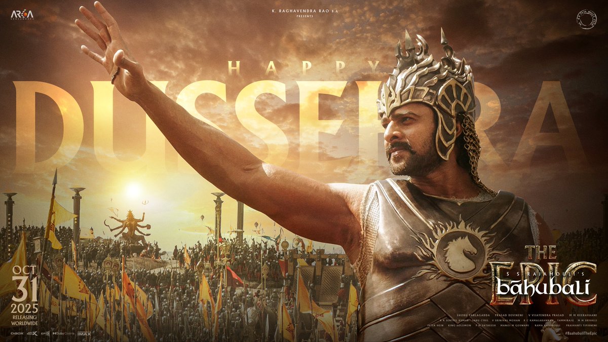 Jai Mahishmati ✊✊

#HappyDussehra 🏹🏹

#SSRajamouli's <a href="/BaahubaliMovie/">Baahubali</a>
Releasing Worldwide on Oct 31st.

#Prabhas #RanaDaggubati #Anushka #TamannaahBhatia #Baahubali #Celebrating10YearsOfBaahubali #BaahubaliTheEpicOn31stOct