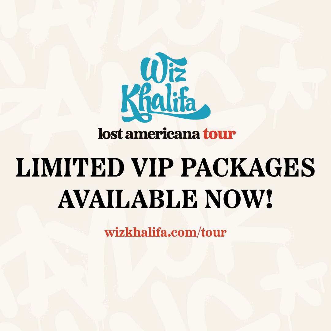 TaylorGang's tweet image. VIP packages for @WizKhalifa on the Lost Americana Tour are on sale now!!
Grab yours here - wizkhalifa.com/tour