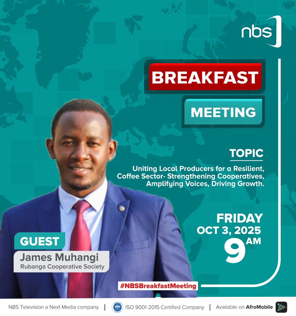 Tomorrow at 9 am on the #NBSBreakfastMeeting, John Bosco Abaho of Agriterra and James Muhangi of Rubanga Cooperative Society discuss how strong cooperatives can drive Uganda’s coffee growth.

<a href="/RubangaCoffee/">Rubanga Coffee</a> <a href="/CoRubanga/">Rubanga Co-operative Society Ltd</a> 

#Rubangaat40 #UgandaCoffee #NBSUpdates