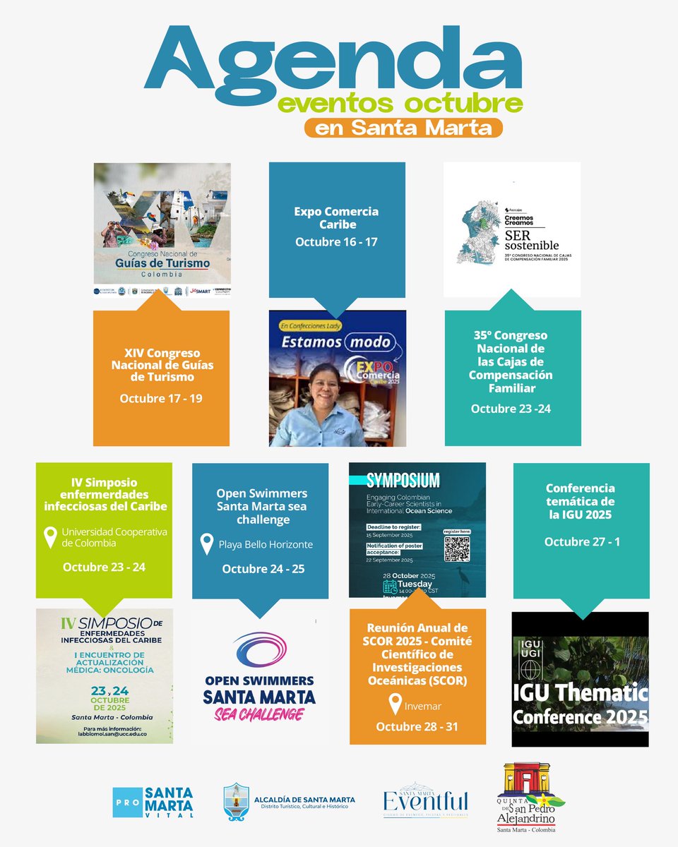 #Agéndate | 🗓️ Octubre llega con una agenda cargada  de experiencias, actividades y eventos pensados para todos los gustos. 

✨ ¡Disfruta  al máximo y sé parte de todo lo que solo #SantaMarta tiene para ti!

#SantaMartaDestinoDeEventos #ProSantaMartaVital #ConventionBureau