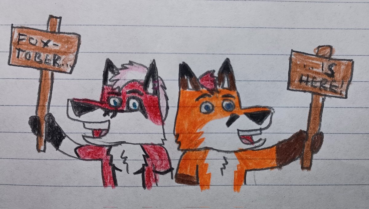 Happy first day of #Foxtober! <a href="/Glaux_Storm/">Glaux Foxtail</a> and <a href="/coltofox/">Colto Fox</a> are holding signs to indicate that Foxtober has arrived!