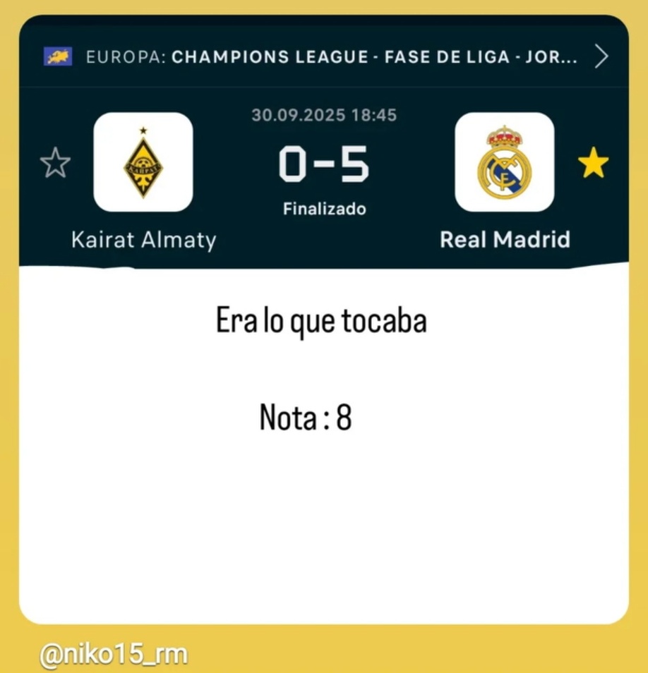 nicko_2007's tweet photo. Los primeros 20 minutos del Kairat muy buenos, pero era de esperar que por el físico les iba a durar poco, Mbappe es Dios, Alaba y Asencio sin más y los demás muy bien, pero no le doy casi importancia al partido porque era de esperar. A ver si lo repiten contra el Villarreal https://t.co/0V66M9BB2G