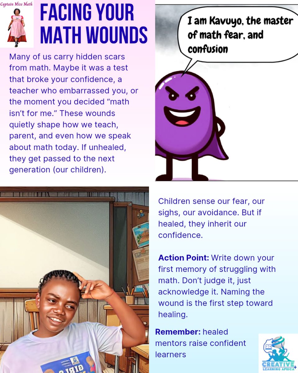 #Day 1
Facing your math wounds. 

#MakingMathMarvelous
#CaptainMissMath
#creativelearningafrica
<a href="/TrevorNoahFdn/">Trevor Noah Foundation</a> <a href="/rlceastafrica/">RLC East Africa</a>