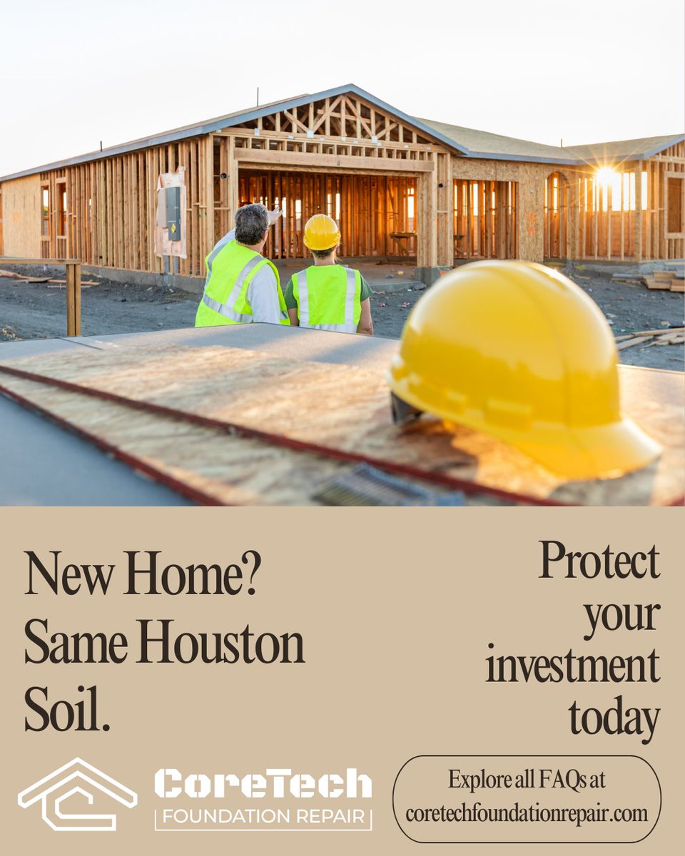 CoreTechFRHTX's tweet image. 🏡 New Houston home? Don’t assume it’s safe from foundation issues.
Clay soil can shift even brand-new builds — leading to cracks, settling & sticky doors.
👉 Learn why in this week’s FAQ: coretechfoundationrepair.com/faqs/
#HoustonHomes #FoundationRepair