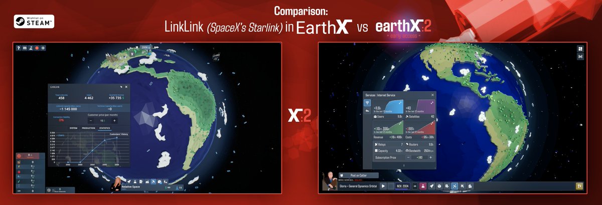 #Starlink in our #SpaceX game is going to be so cool!!!
- you can set it up on all planets and moons
- you can launch it to any orbit you want (affects stats)
- you have to produce customer routers and sell them in parallel!
- and... more graphs!!!

Watch trailer &amp; retweet 🥺💕