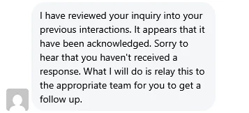 Screenshot 2 - Whitepages live support (Same answer every time)