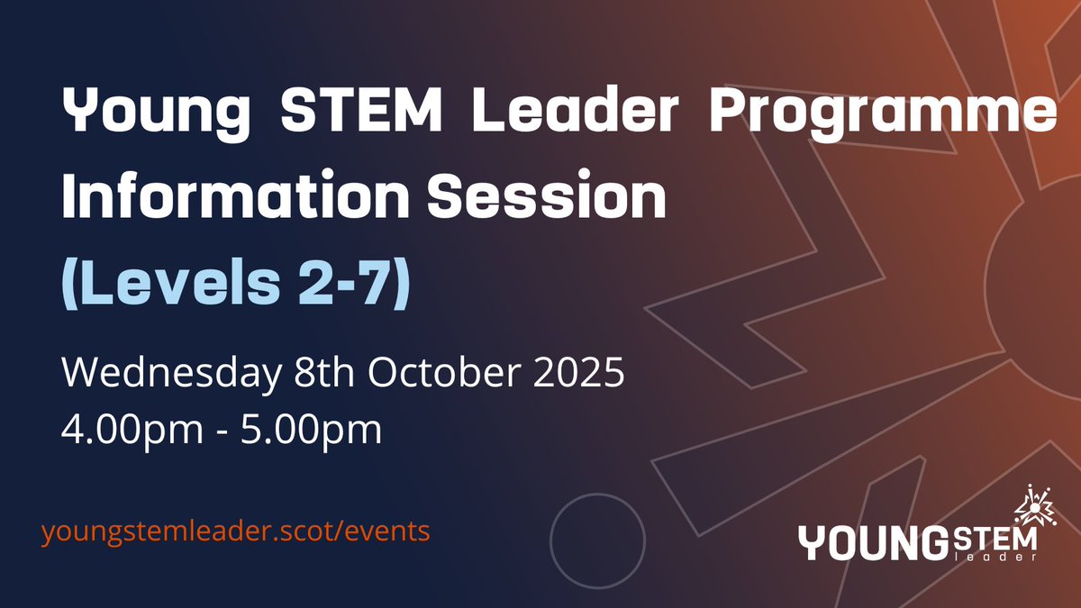 Want to learn about what the YSLP is? 🤔Then we have an upcoming session for you! 🫵
Come along to our info session on all Levels, where you can ask questions and find out more! 🗣️
Sign up now 👇
🔗youngstemleader.scot/event-details/…