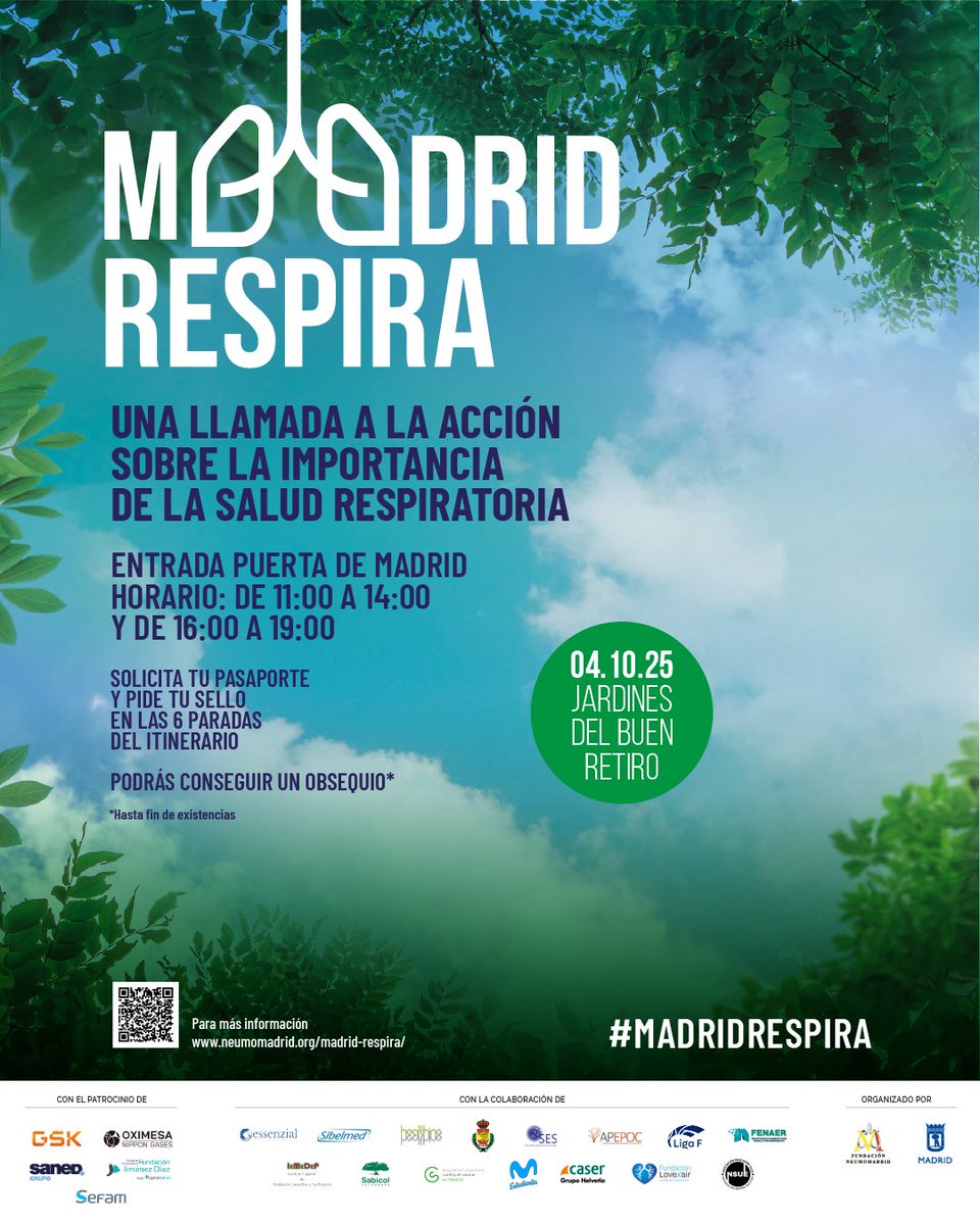 fvillarleon's tweet photo. 🚨No te pierdas Madrid Respira este sábado 4de octubre de 11 a 14 hs y de 16 a 19 hs en el Retiro. Un día para concienciarnos sobre la salud respiratoria de forma divertida en compañía de familia y amigos. Regalos, conciertos, sorteos.. Más información en: https://t.co/Eh0DDYAiC7 https://t.co/HAJ99LB3n3