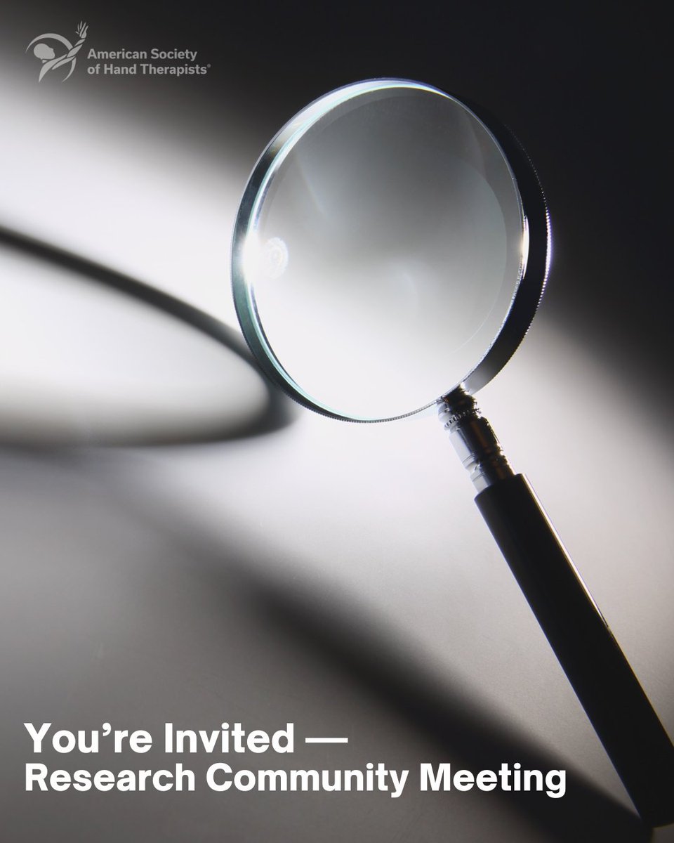 HandTherapyASHT's tweet image. Join our special in-person Research Community on site at #ASHT2025 and be part of the conversation advancing hand and upper extremity therapy research: ow.ly/gSVz50X3Sxb.

October 25 | 12:15 to 1:45 PM MT
