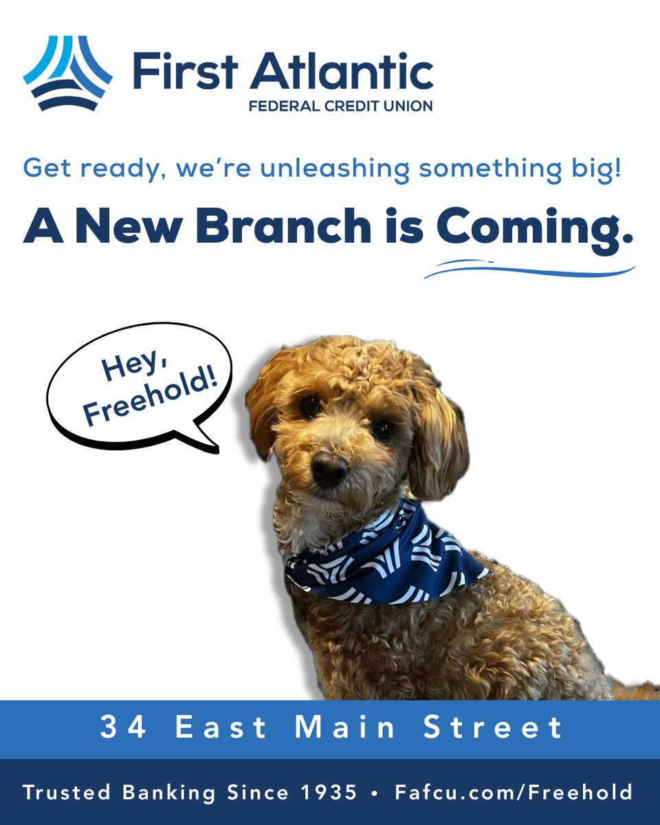 FirstAtlanticCU's tweet image. We&apos;re unleashing something big in Freehold! First Atlantic Federal Credit Union is opening a new branch at 34 East Main Street. We can&apos;t wait to serve your community!

Follow us for updates and get ready to experience banking with a personal touch.
 fafcu.com/Freehold