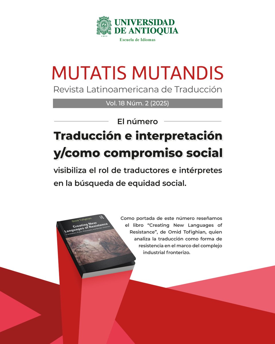 ¡Un nuevo número de <a href="/revistamutatism/">Mutatis Mutandis</a> está en circulación! Esta vez hablamos sobre la Traducción e interpretación y/como compromiso social. 

¡Disfrútalo! revistas.udea.edu.co/index.php/muta…

#UdeAMultilingüe