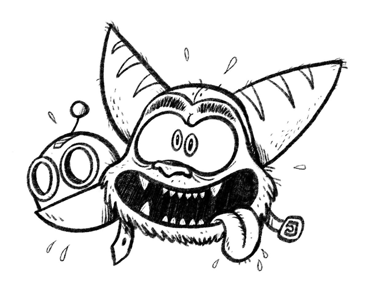 Splappmedo's tweet photo. Well, it’s October. Not sure I can be arsed with #Inktober this year but here’s a Ratchet and Clank just in case I change my mind https://t.co/N2K06YSTKh