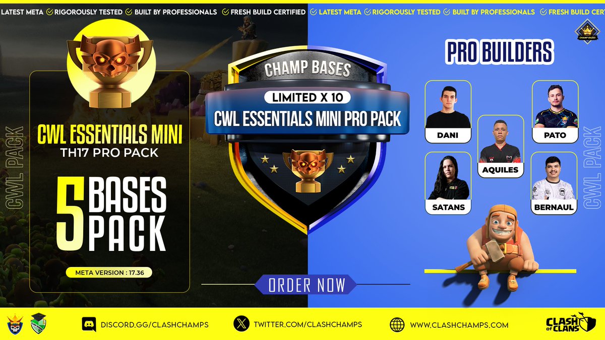 Crushing triples, blocking all hits. CWL pros choose us. 😎

🔥  EXTRA CARE PRO BASE PACKS | Built &amp; tested by CHAMP builders (Limited Stock)

🔗 CWL Essentials | clashchamps.com/product/cwl-es…

🔗 CWL Essentials Mini | clashchamps.com/product/cwl-es…