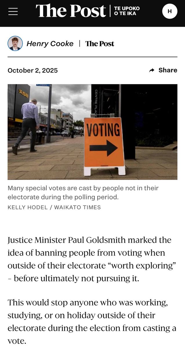 henrycooke's tweet photo. The Govt explored the idea of barring people from voting outside of their electorate - about 149k votes last time - but ultimately ditched the idea. https://t.co/eIUt1ssI8S