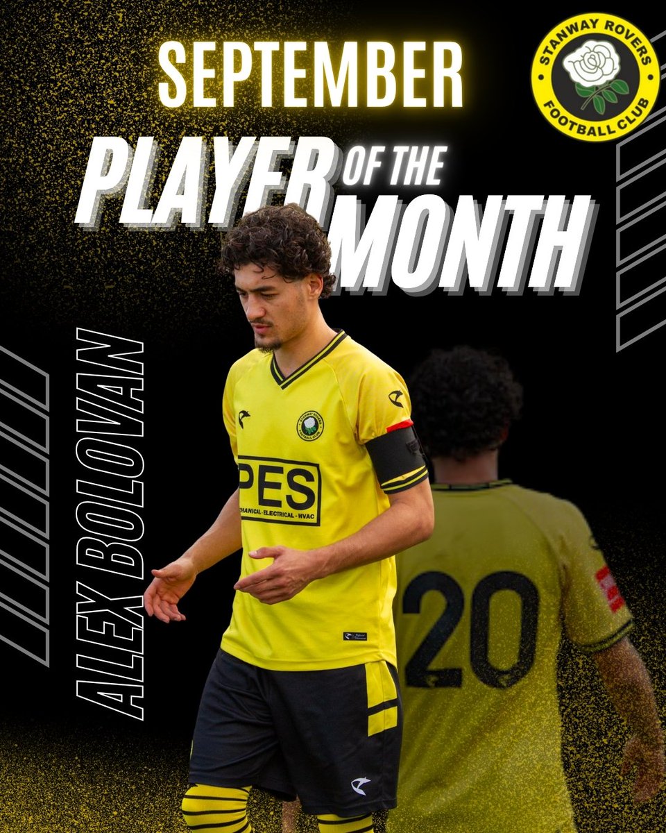BOLOVAN WINS SEPTEMBER PLAYER OF THE MONTH

We are delighted to announce that Alex Bolovan won the September POTM award due to his consistently great performances in midfield for Stanway, with Alex also scoring his first goal for Stanway this month, scoring the second goal in the