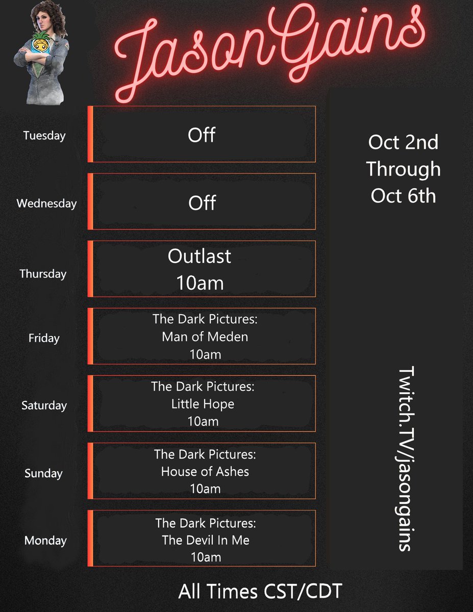 Thank you <a href="/IncTatsuya/">Tatsuya_INC</a> <a href="/BlindDesecrator/">BlindDesecrator</a> <a href="/MoreAmor/">More Amor</a> <a href="/AOLpassword/">myaolpassword</a> and <a href="/Corey_067/">CoreyO (corey067.bsky.social)</a> for the raids this week 🥰Horror Month is here! First up is #Outlast and <a href="/TheDarkPictures/">The Dark Pictures</a> anthology! Tune in to hear me cry like a lil babeh 🍍🍼 See you there cuties!💀