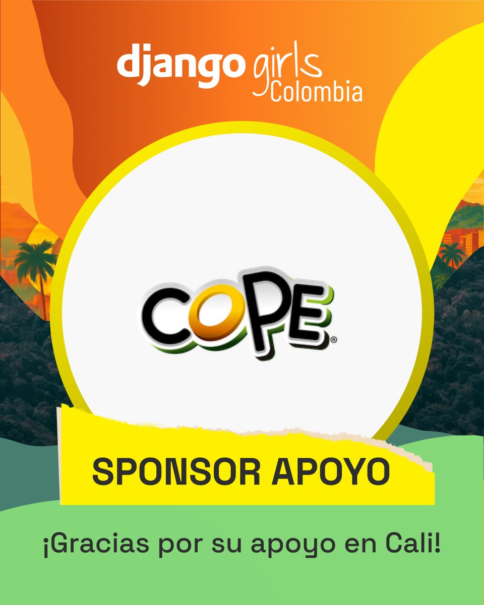 DjangoGirls Colombia (@djangogirlsco) on Twitter photo ✨ ¡Gracias a <a href="/PlatanitosCope/">Platanitos Cope</a> por apoyar #DjangoGirlsCali2025 con sus productos! ✨
Este tipo de alianzas nos ayudan a seguir construyendo espacios de aprendizaje gratuitos, inclusivos y memorables para más mujeres que quieren dar sus primeros pasos en la programación🌸 ✨ ¡Gracias a <a href="/PlatanitosCope/">Platanitos Cope</a> por apoyar #DjangoGirlsCali2025 con sus productos! ✨
Este tipo de alianzas nos ayudan a seguir construyendo espacios de aprendizaje gratuitos, inclusivos y memorables para más mujeres que quieren dar sus primeros pasos en la programación🌸