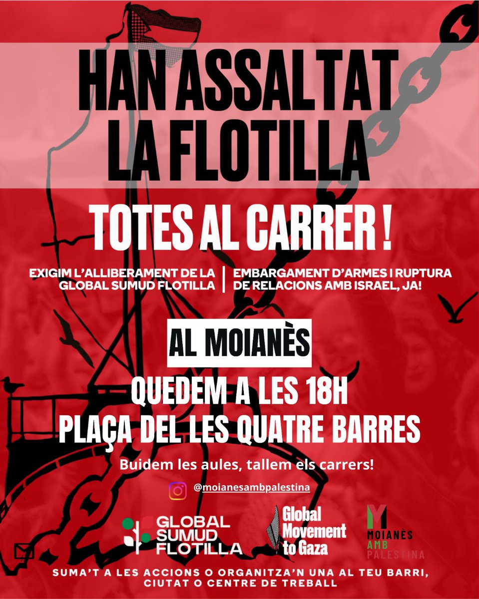 Demà manifestació a #Moià en solidaritat amb Palestina. #مويا #برشاونة. #غزة. #فلسطين