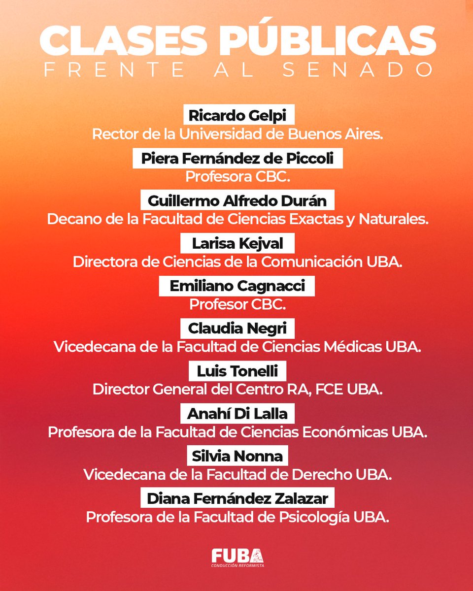 CLASES PÚBLICAS FRENTE AL SENADO 🇦🇷

El jueves 2 de cotubre a las 12 H estaremos brindando Clases Públicas al Senado de la Nación con una consigna clara: No al veto, Sí a la Ley del Financiamiento Universitario.

Sumate a defender el futuro del país. ✊