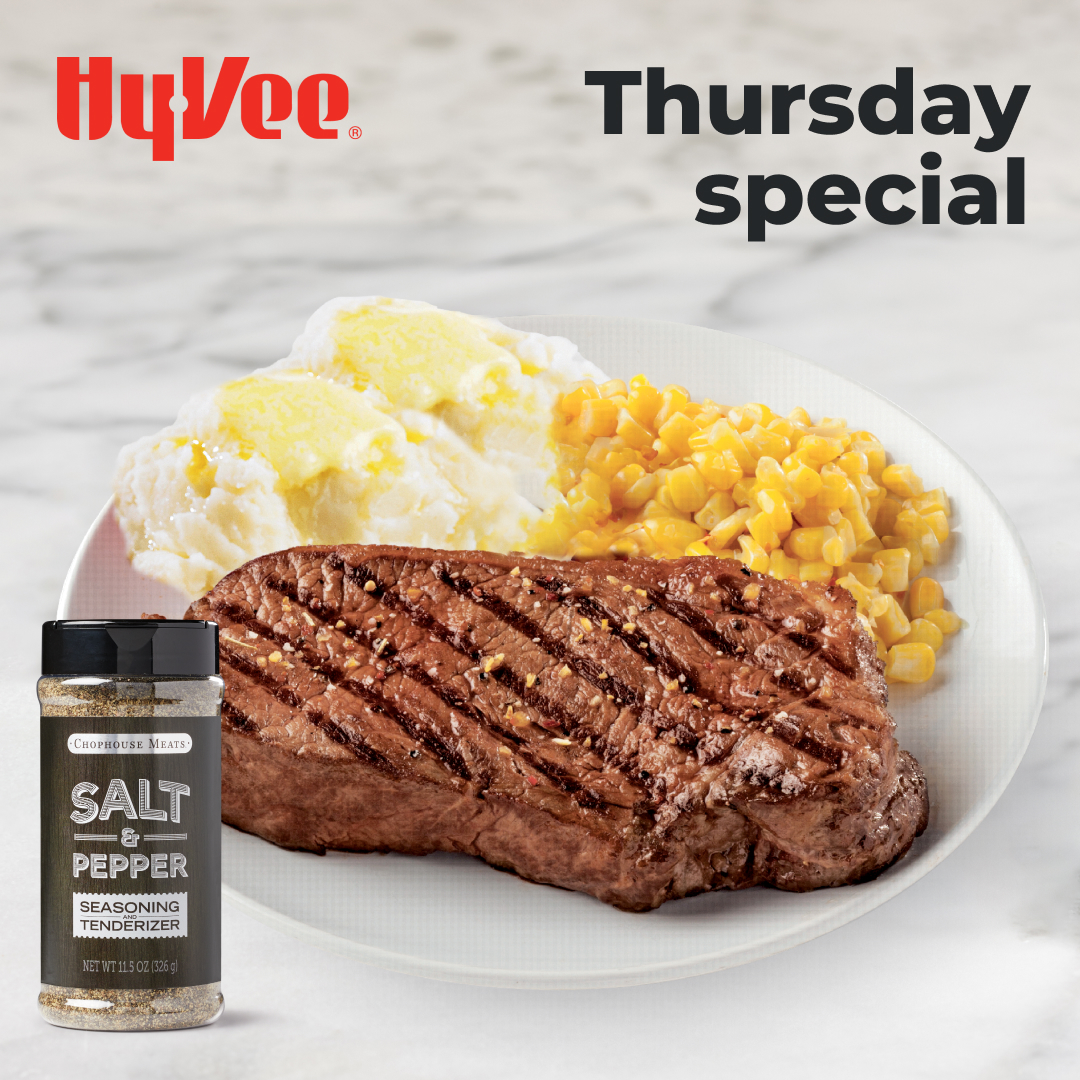 It's steak night at Hy-Vee! 🥩 Get a juicy steak with a side of delicious mashed potatoes and sweet corn for just $12!
#SteakNight #Steaks #MealDeal