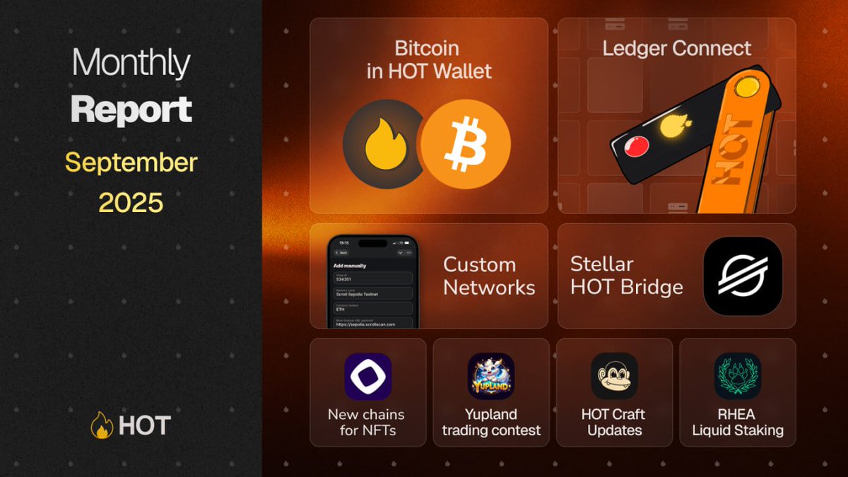 🍁Monthly HOT Report: September 🍂

🖥 Ledger Connect
<a href="/Ledger/">Ledger</a> is now available in the HOT Wallet extension. We're also running a special mission on WalletMarket where you can get exclusive Dragon Armor NFTs for connecting your Ledger.

🧡 Bitcoin Support
HOT Wallet now natively