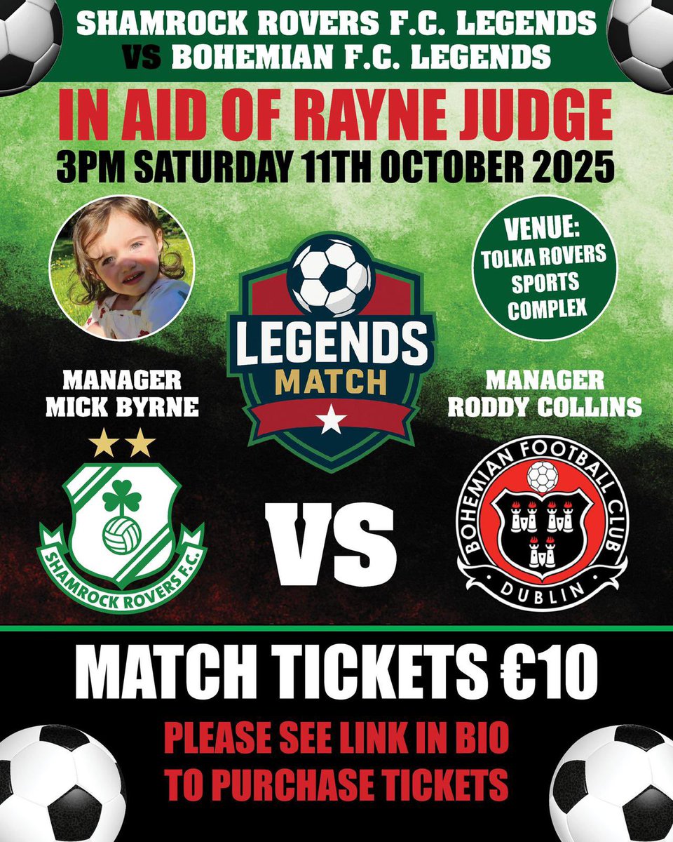 Peersy23's tweet photo. All in aid of little Rayne Judge. Let’s get behind this great cause and make it a special day! Click on the link to purchase match tickets for €10 or make a donation.

Pay here: https://t.co/c9z4Cr6uvn

Please include your Full Name – Number of Tickets in the payment note. https://t.co/QdjFZpH0WF