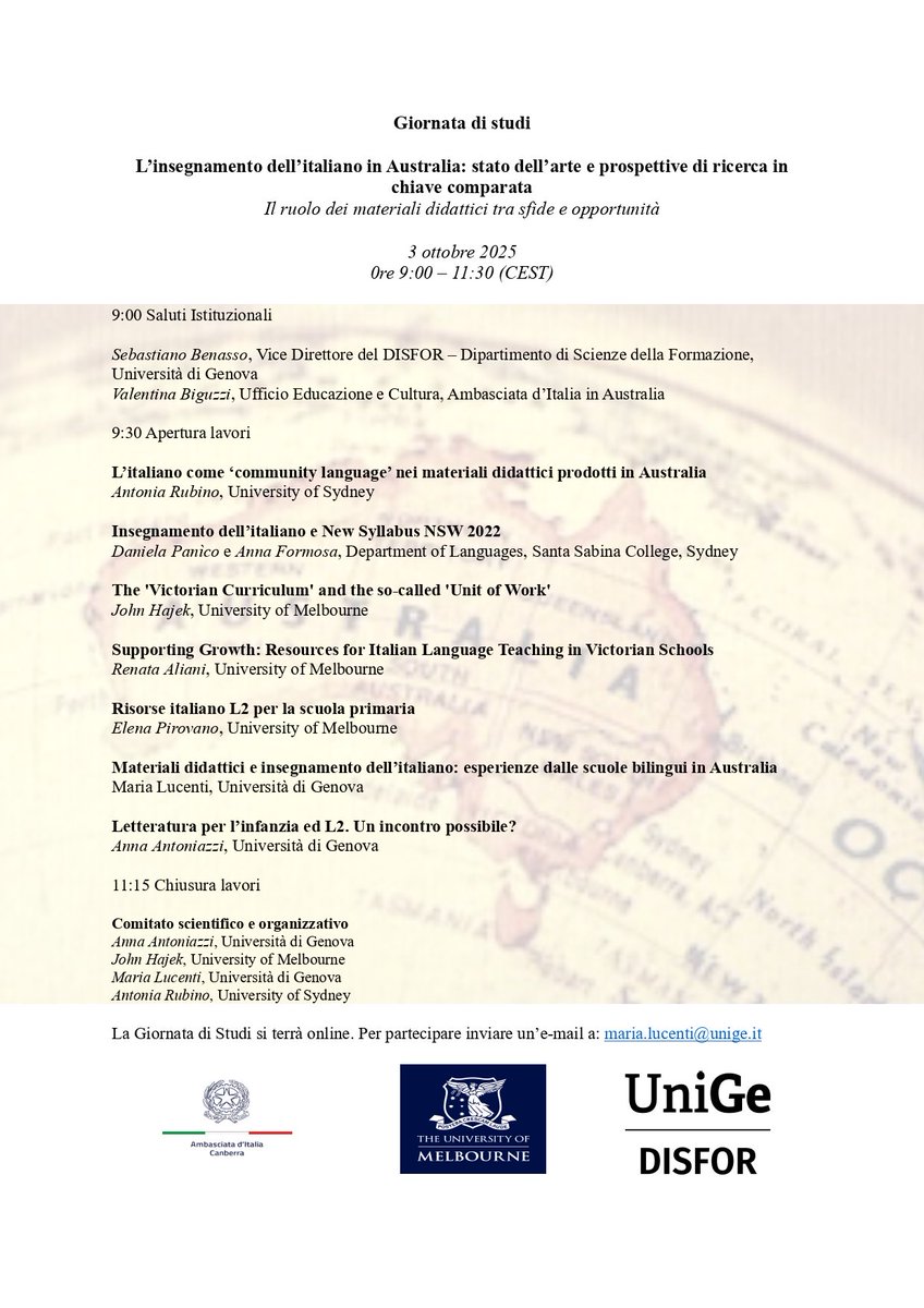 MariaLucenti's tweet photo. Study day “Teaching Italian in Australia”, October 3 (9-11:30 CEST) https://t.co/5tD9rCuZuE