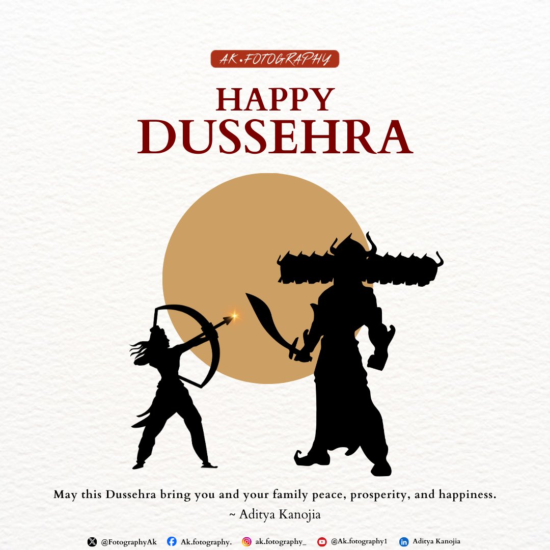 FotographyAk's tweet photo. 🔥✨ On this #Dussehra , let us celebrate the victory of good over evil, light over darkness, and truth over lies. May this festival bring courage, wisdom, and positivity in all our lives. 🌸🙏

Wishing you a Happy Dussehra!
~ Aditya Kanojia

#Dussehra2025 #DussehraCelebration https://t.co/6CCf57tnTP