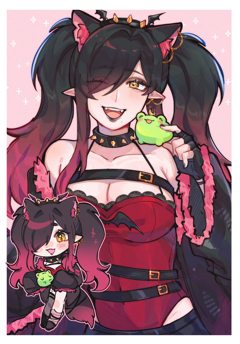 himaxhime's tweet photo. Good morning cuties!🖤

Do you like frogs? I never cared for them until I met this goober on my shoulder!🐸

🎨: #kremtaro 🖤: #himacore https://t.co/HDeOFCUJRr