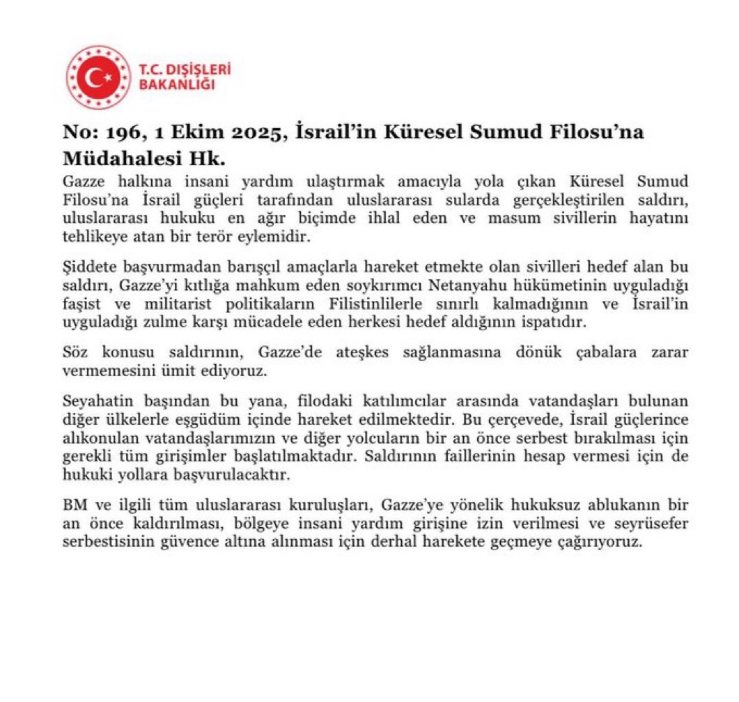 CensoredMan's tweet image. BREAKING: 🇹🇷 Turkish Foreign Ministry: 

We strongly condemn the attack carried out by the Israeli Navy on the Global Sumud Flotilla and consider it an act of terrorism.