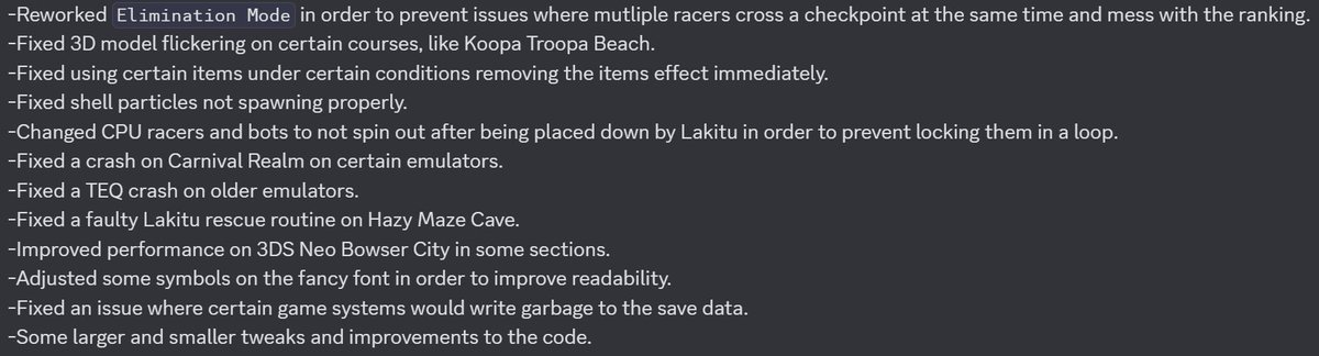 Litronom's tweet image. Version 3.03 of Mario Kart 64 - Amped Up has been released.

Download via Gamebanana:
gamebanana.com/mods/613207

Download via the version MEGA archive: mega.nz/folder/9BB32Ci…

Changelog in this posts image.

#MarioKart64 #MK64 #N64 #OverKart64 #AmpedUp