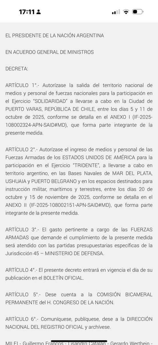 Acaso no les da vergüenza???... <a href="/madorni/">Manuel Adorni</a> <a href="/JMilei/">Javier Milei</a> militarizan el territorio nacional con tropas de EEUU... peor aún! El territorio de la provincia de Buenos Aires???... tanto miedo le tenes a <a href="/Kicillofok/">Axel Kicillof</a> ?? Necesitas segur devaluando la soberanía y destruyendo la divisiónde