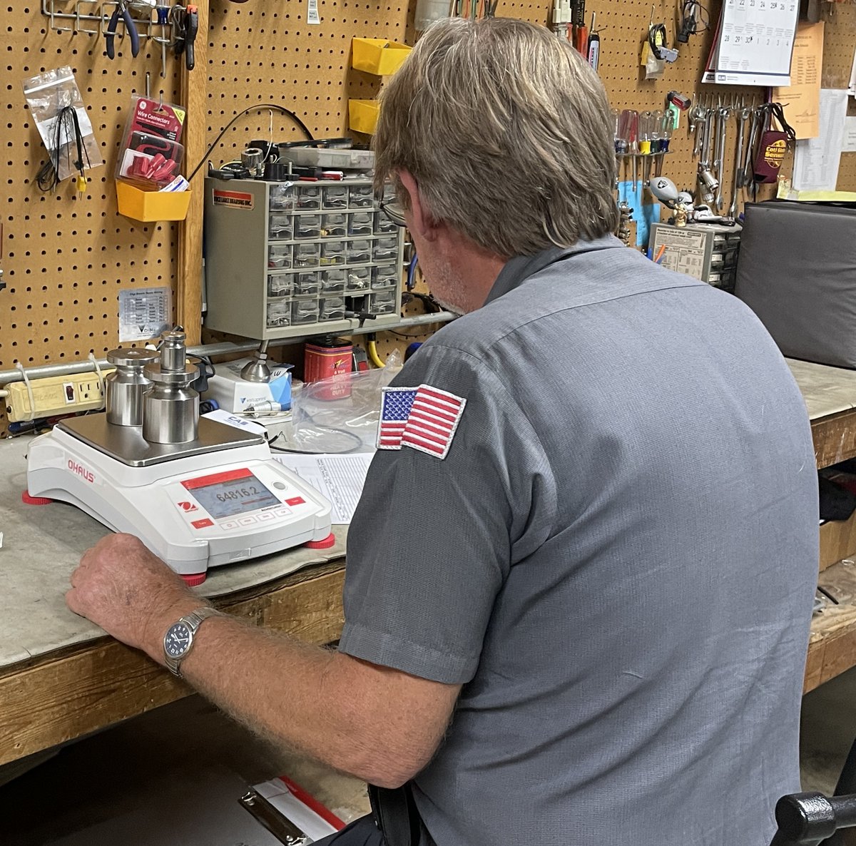 CCScale's tweet photo. At @CCScale we sell and calibrate @OHAUS_Corp balances. Below, Mike is testing a brand new Adventurer balance before it goes to one of our NC customers. https://t.co/sKG0u3VS5v