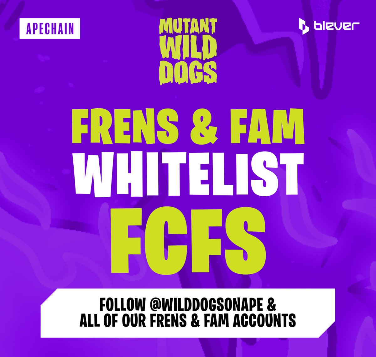 🐾 COMMUNITY FRENS IS LIVE 🐾

All WL addresses are loaded — this is your shot to front-run the public sale 🚀

Good luck to all our frens…🐺🔥

🔗 app.blever.xyz/drops/mutant-w…

#WOOF #WildDogs #NFTs
